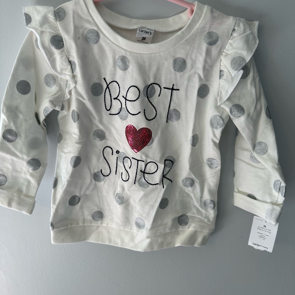 NWT- Carter's White and Gray Long Sleeve Tee with Ruffle Details